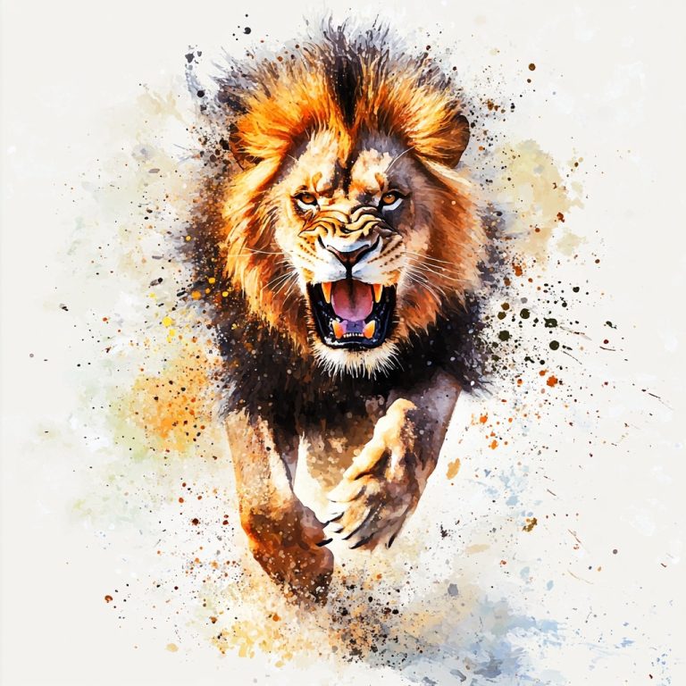 Realistic Lion Jumping Watercolor