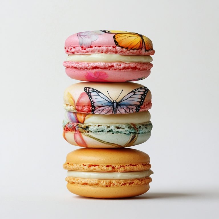 Realistic Macarons with Butterfly Art