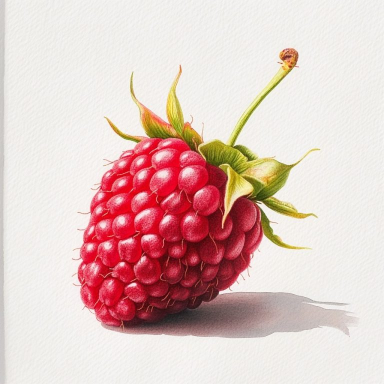 Realistic Raspberry on White