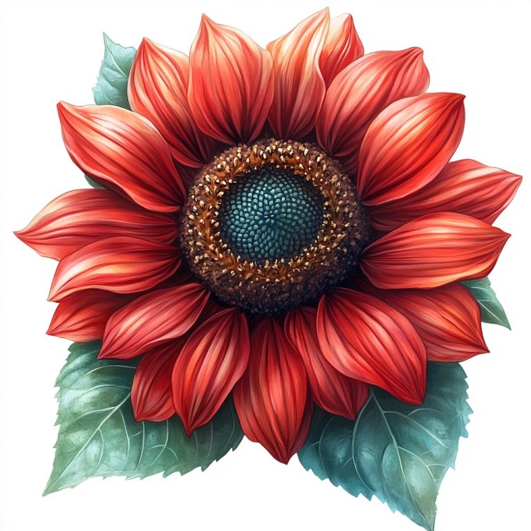 Realistic Red Sunflower PNG