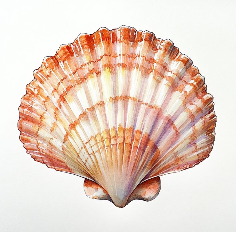 Realistic Scallop Shell Watercolor