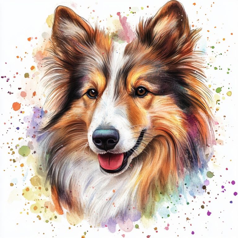 Realistic Sheltie with Watercolor Background