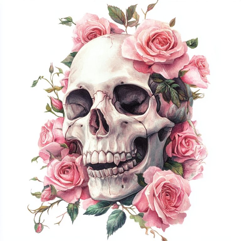 Realistic Skull with Roses