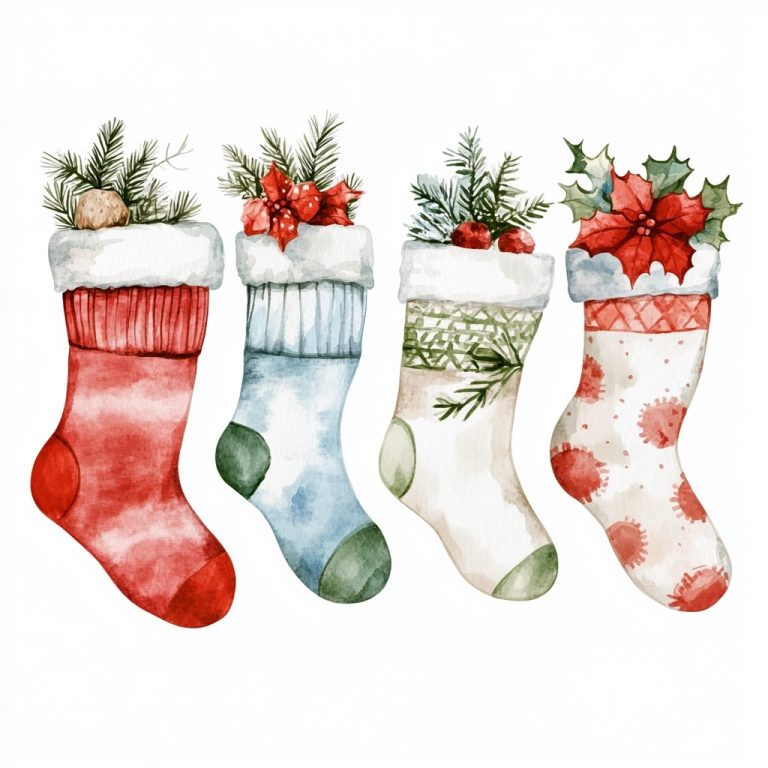 Realistic Watercolor Christmas Socks