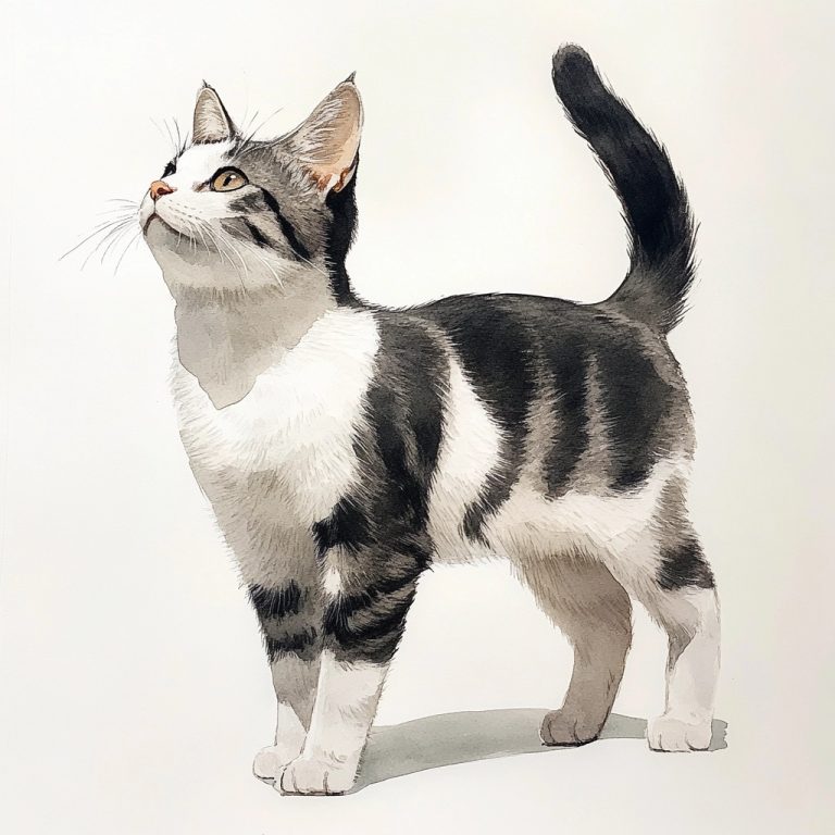 Realistic Watercolor Japanese Cat