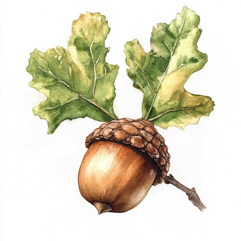 Realistic Watercolor Oak Acorn