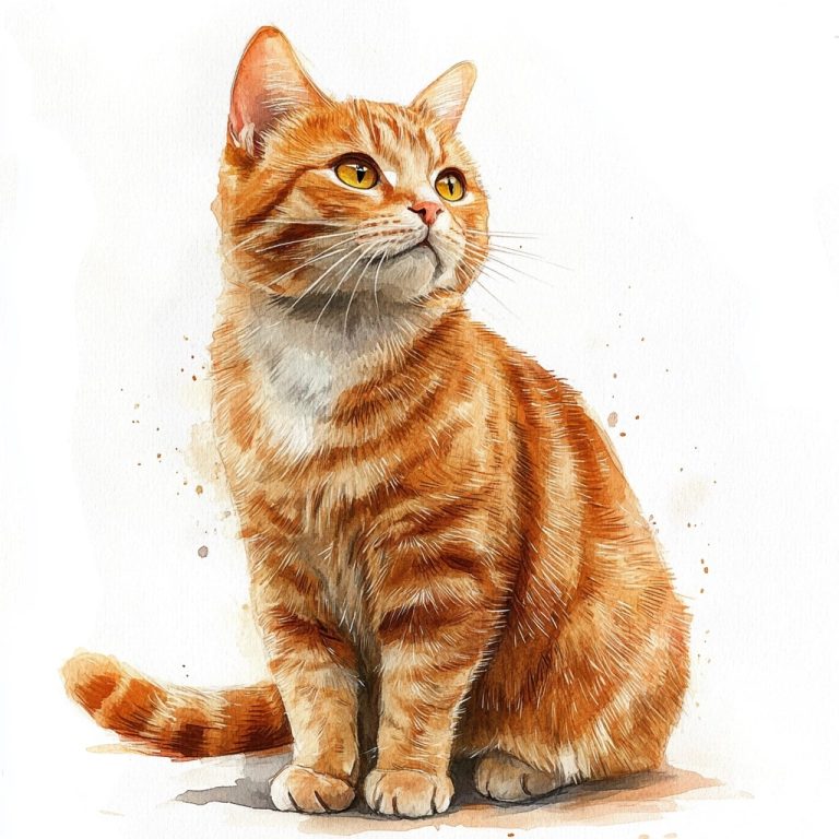 Realistic Watercolor Orange Cat