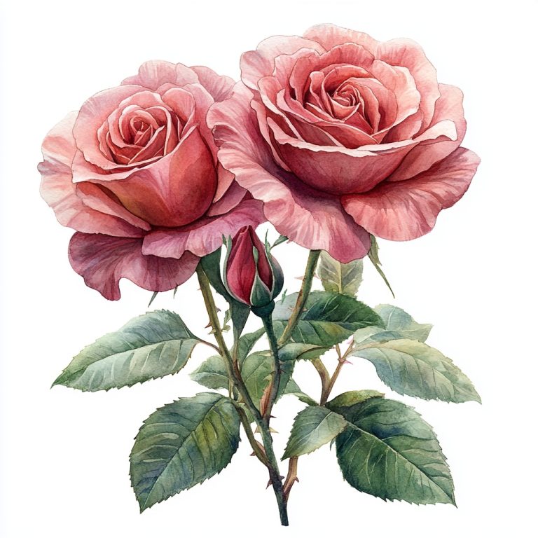 Realistic Watercolor Pink Roses