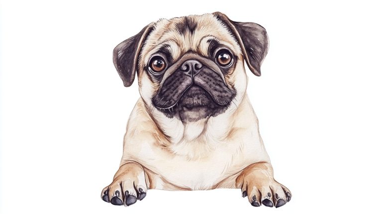 Realistic Watercolor Pug Clipart