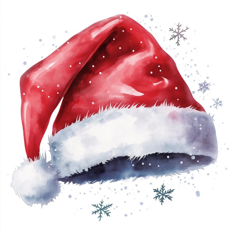 Realistic Watercolor Santa Hat