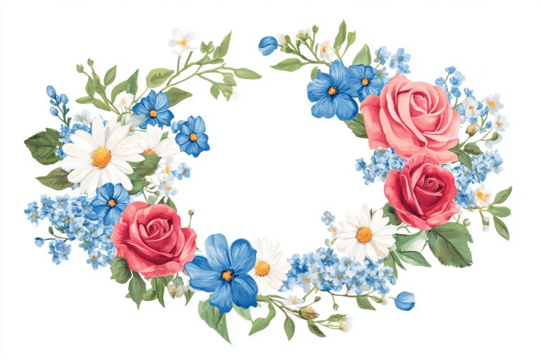 Retro Floral Wreath Illustration