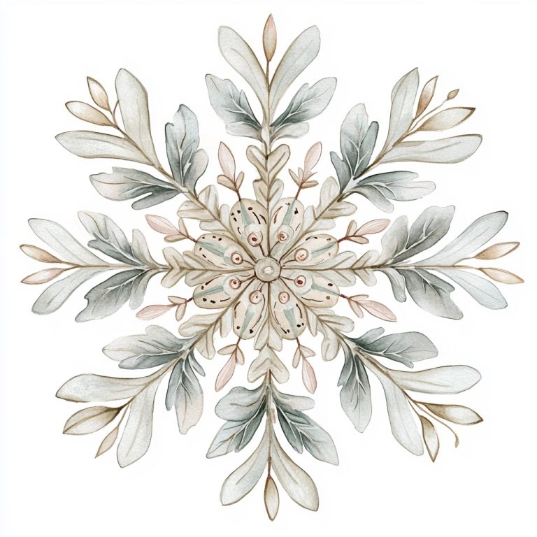 Retro Snowflake Watercolor Illustration