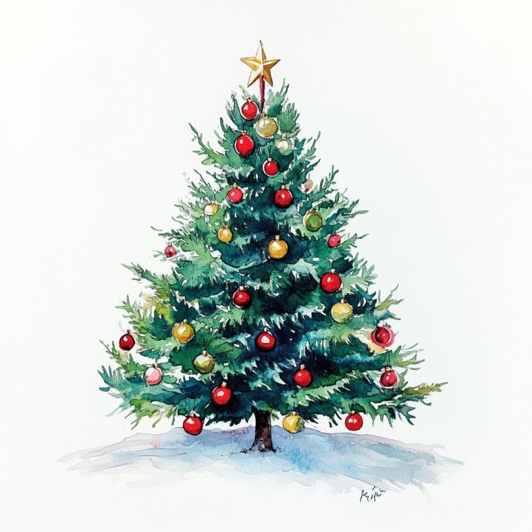 Retro Watercolor Christmas Tree