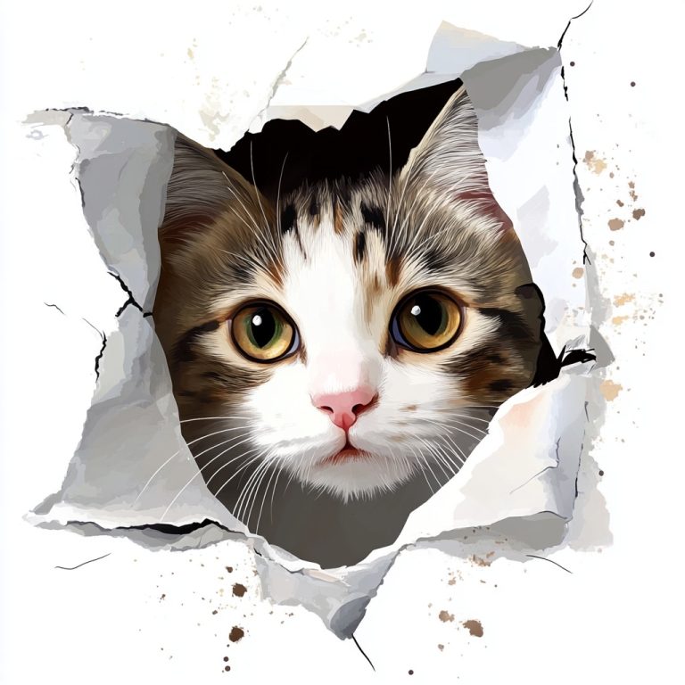 Ripped Paper Cat Illustration