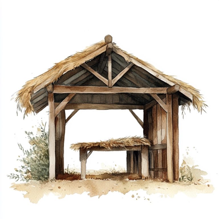 Rustic Biblical Stable Watercolor