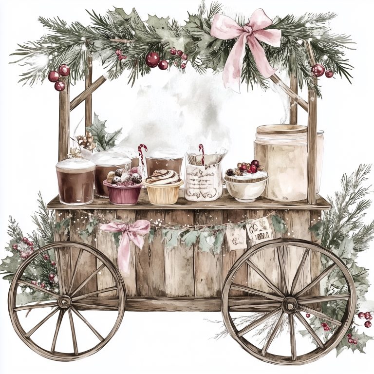 Rustic Hot Chocolate Cart Illustration