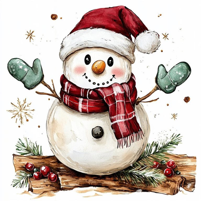 Rustic Watercolor Santa Snowman