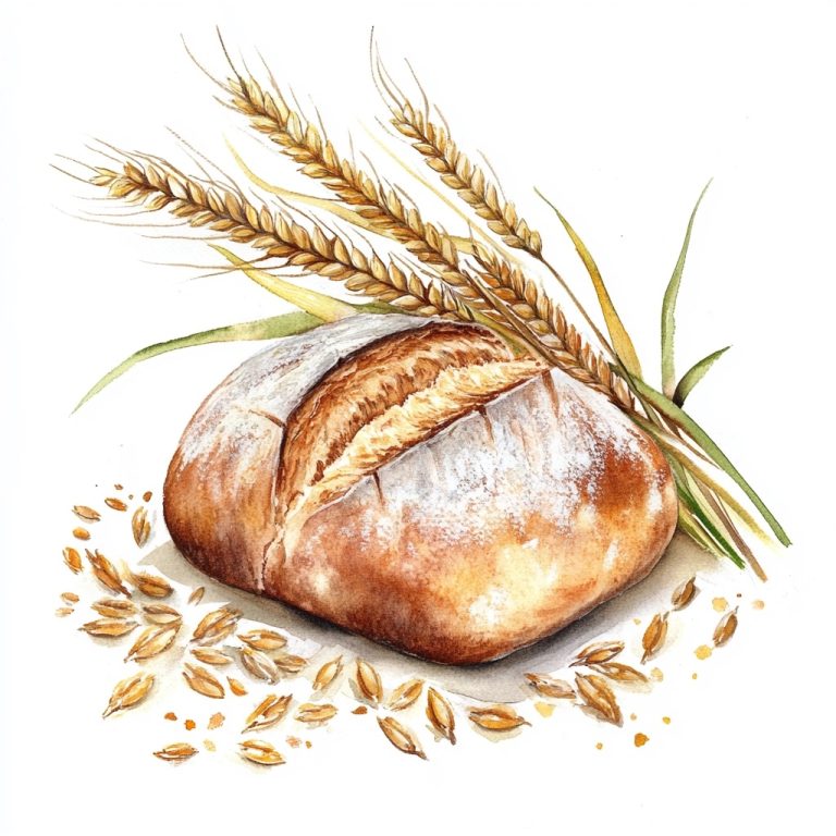 Rustic Watercolor Wheat and Bread