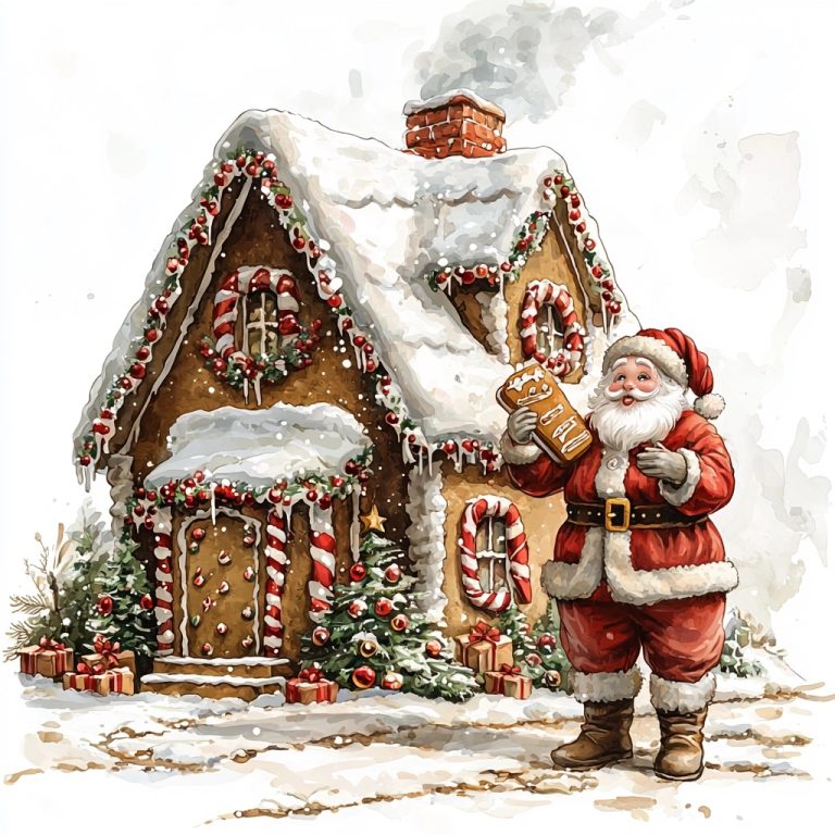 Santa Claus with Gingerbread House