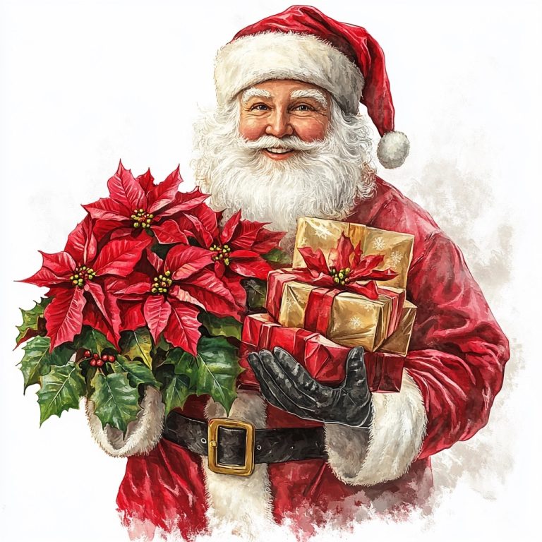 Santa Claus with Poinsettias Clipart