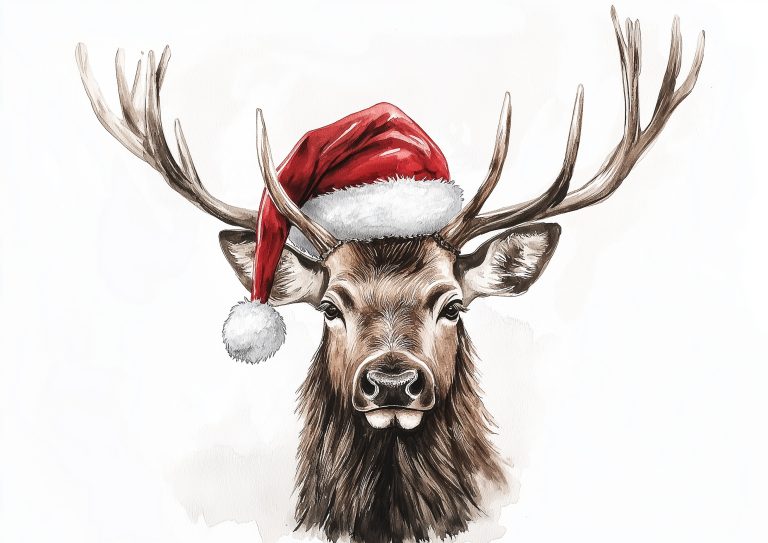 Santa Hat Elk Watercolor scaled