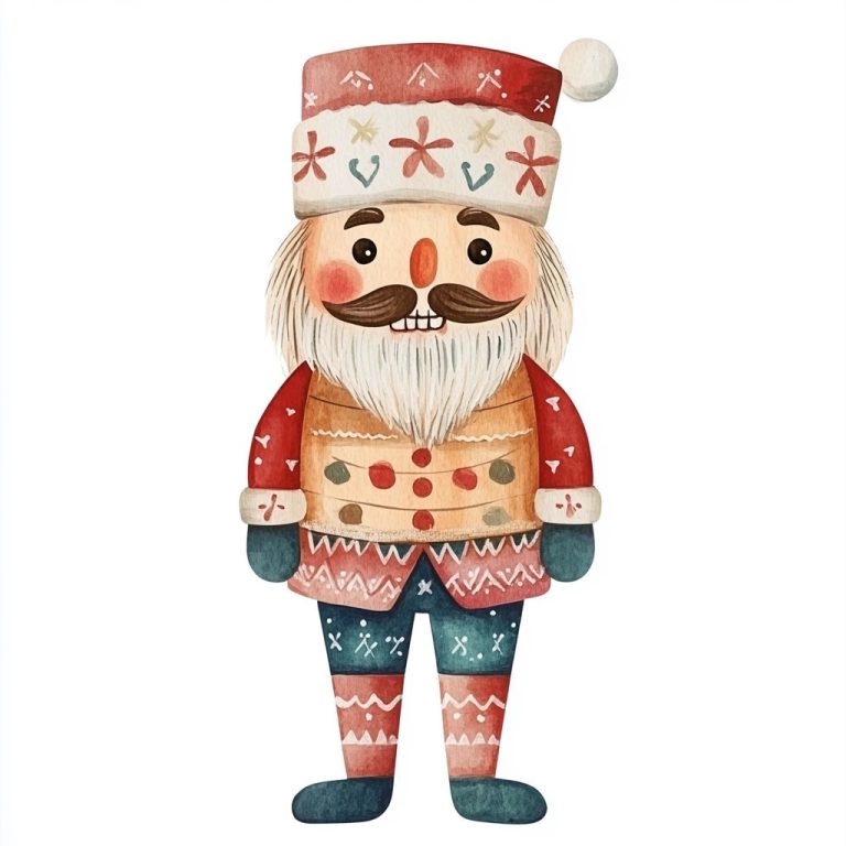 Scandinavian Folk Nutcracker Watercolor