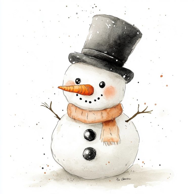 Scandinavian Watercolor Snowman