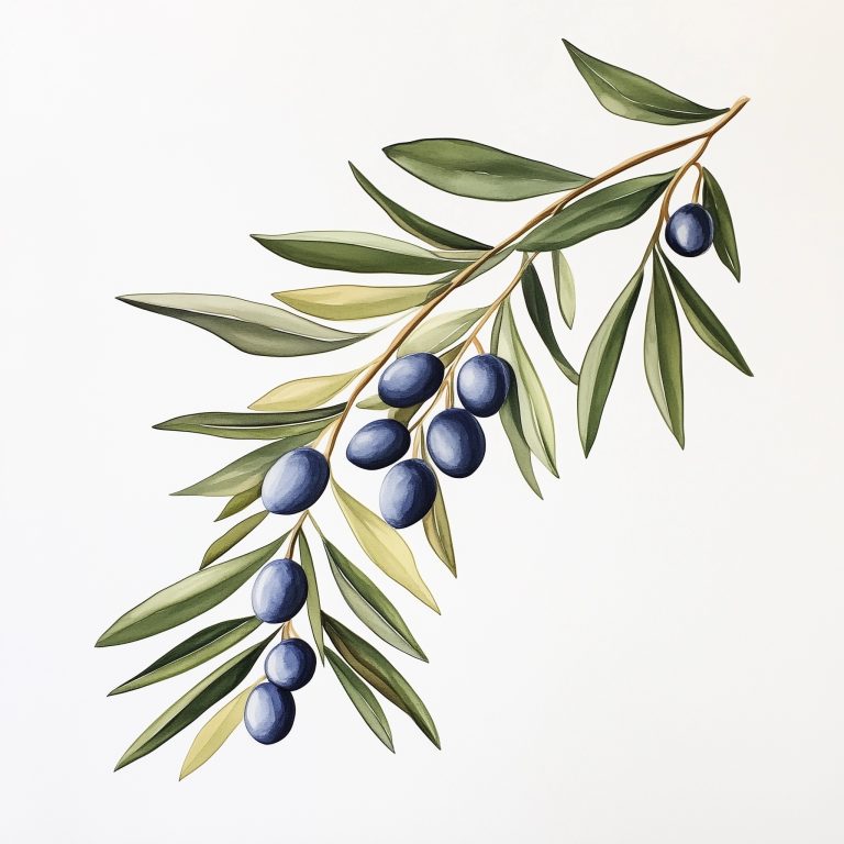 Serene Watercolor Depiction of an Olive Branch