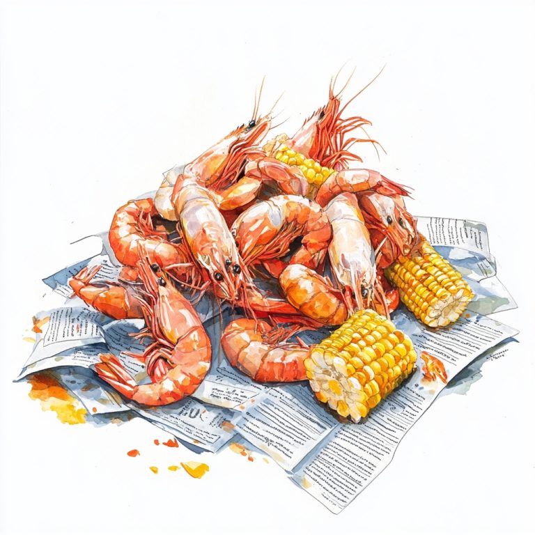 Shrimp Boil Illustration on Newspaper