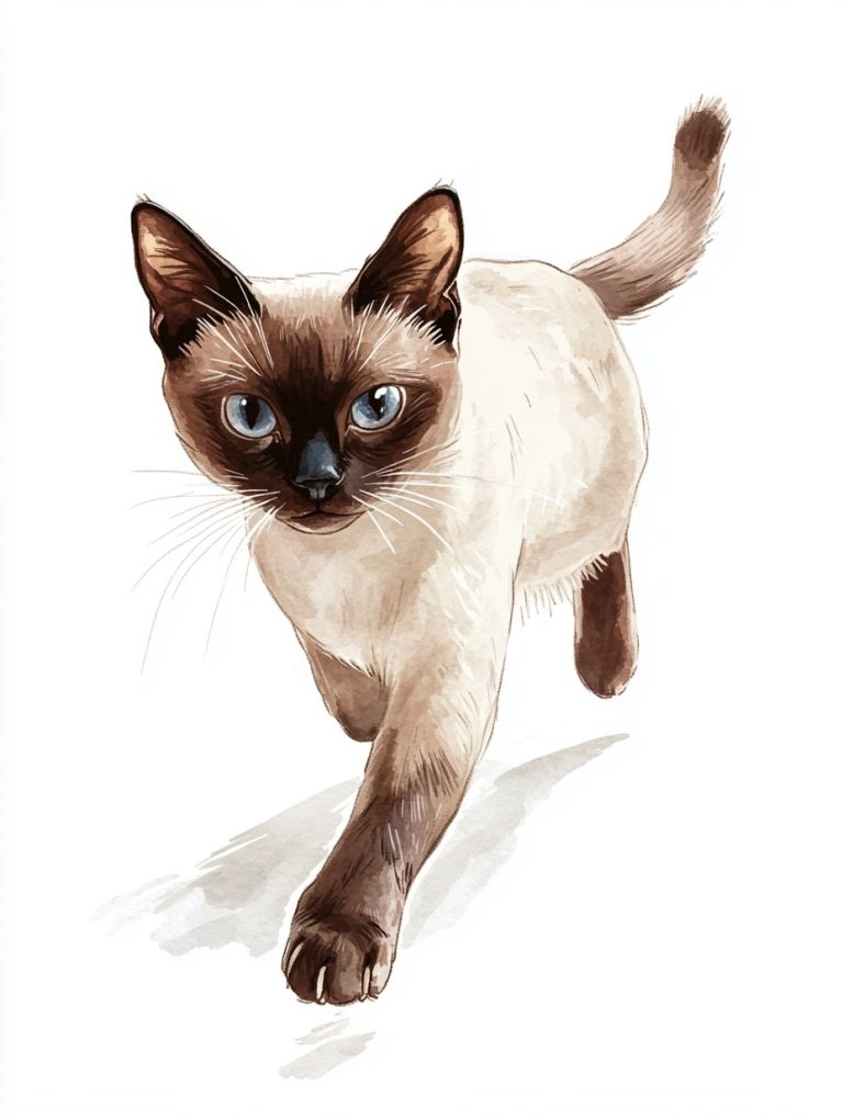 Siamese Cat Watercolor Illustration