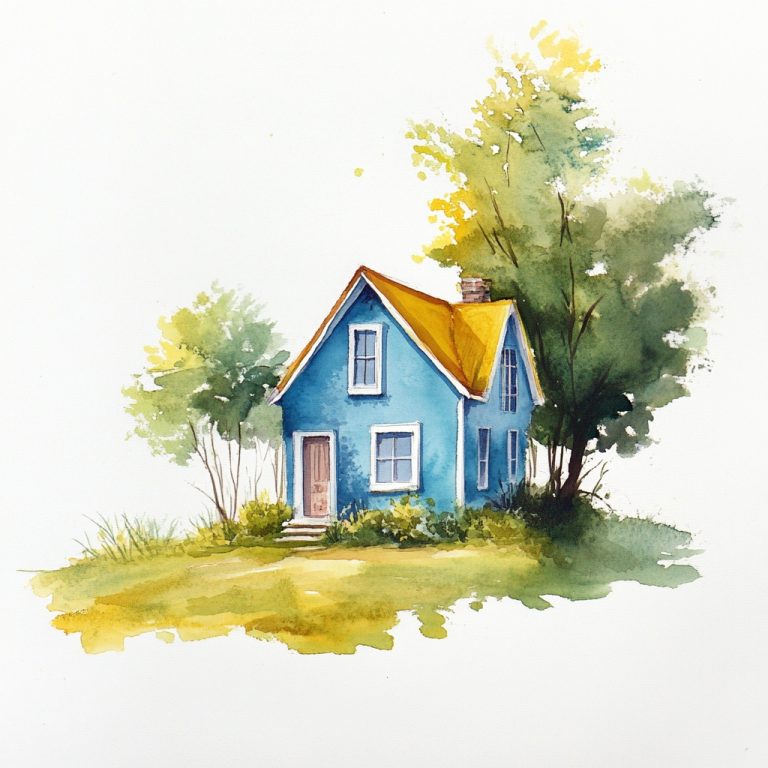Solitary Cottage Retreat A Watercolor Illustration on a Crisp White Canvas