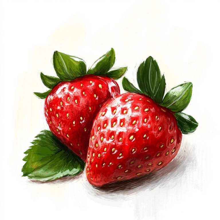 Strawberries Sketch on White