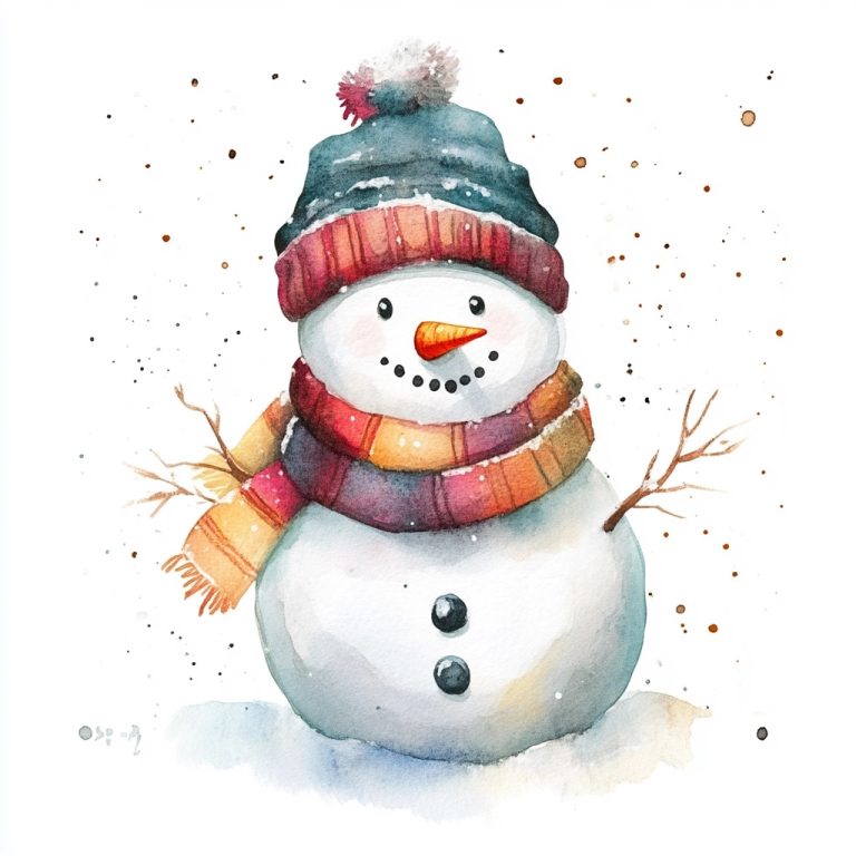 Stylized Watercolor Snowman Clipart