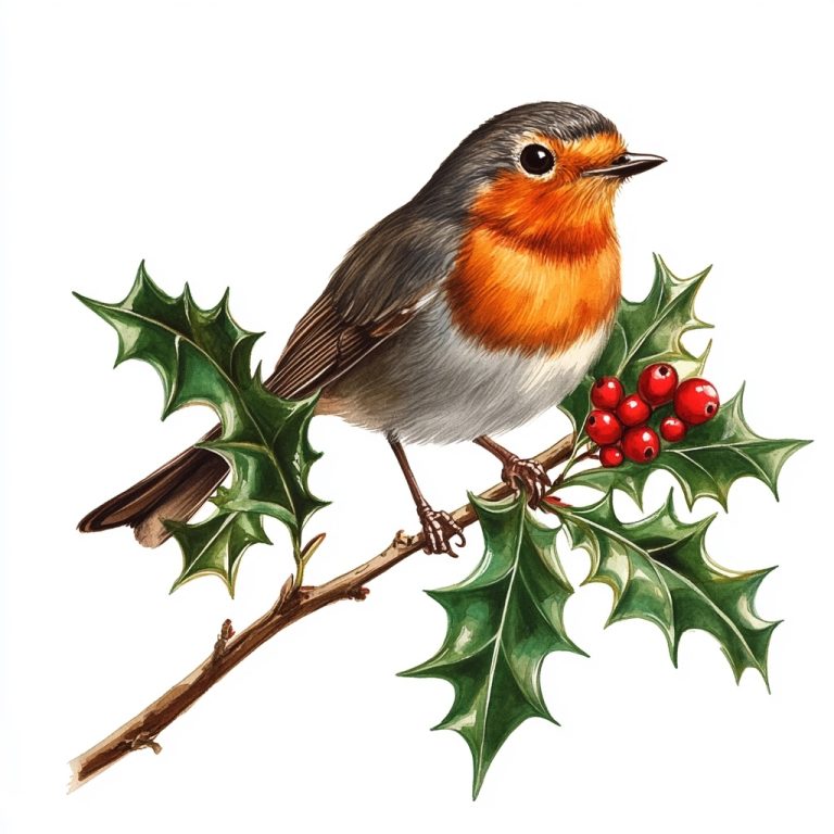 Traditional Robin on Holly