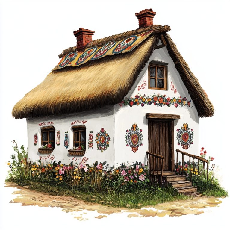 Traditional Ukrainian House Illustration