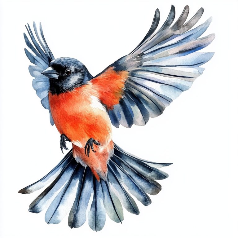 Ultrarealistic Bullfinch in Flight