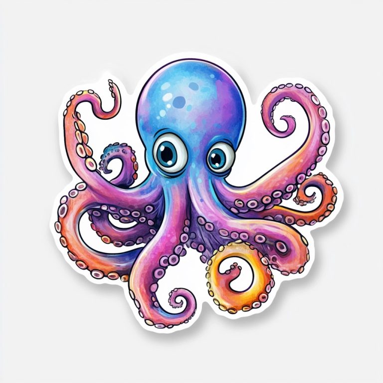 Vibrant Cartoon Octopus Sticker