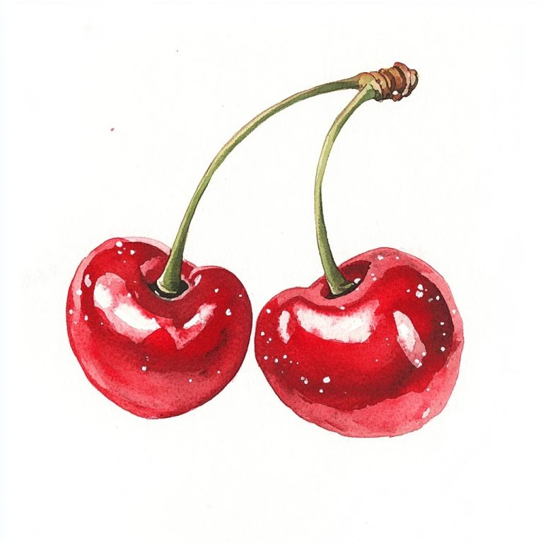 Vibrant Intertwined Cherries A Raw Watercolor Delight on White Canvas