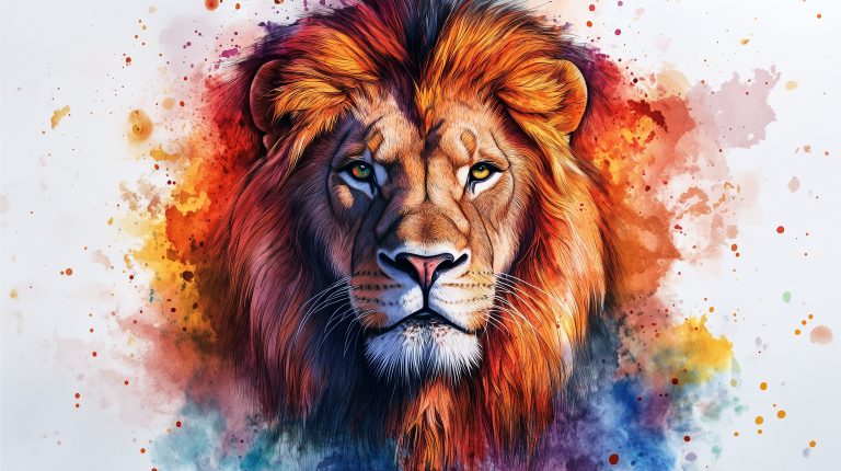 Vibrant Lion Head Watercolor scaled