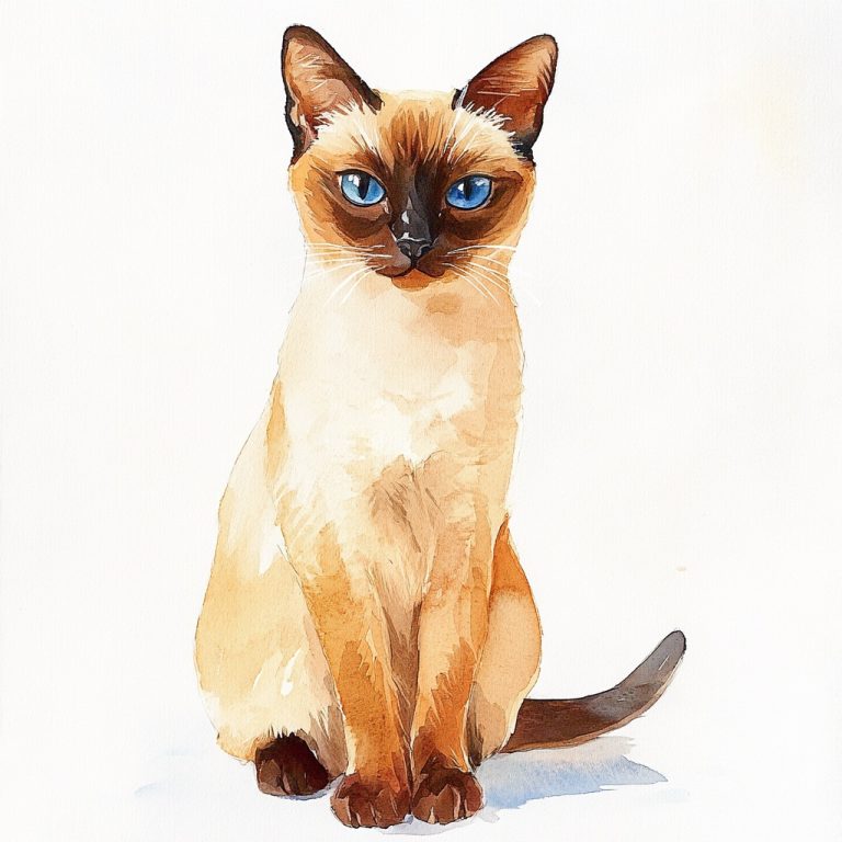 Vibrant Orange Siamese Cat in Watercolor on a Crisp White Canvas