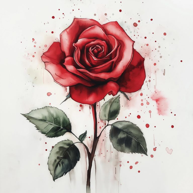 Vibrant Red Rose in Watercolor A 4K Artistic Exploration