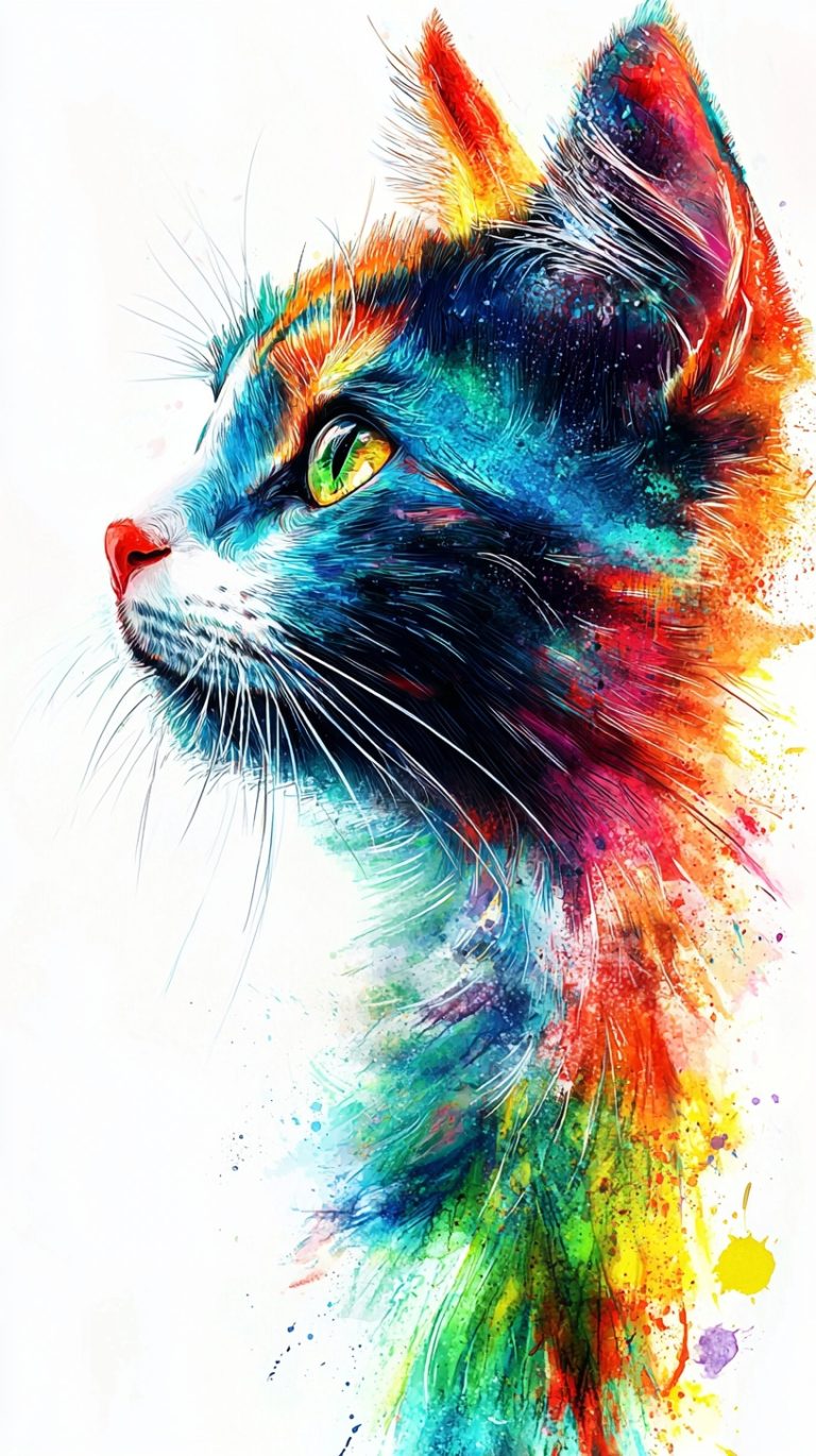 Vibrant Watercolor Cat Portrait