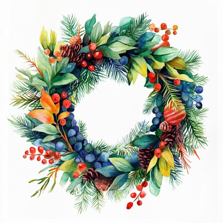 Vibrant Watercolor Christmas Wreath