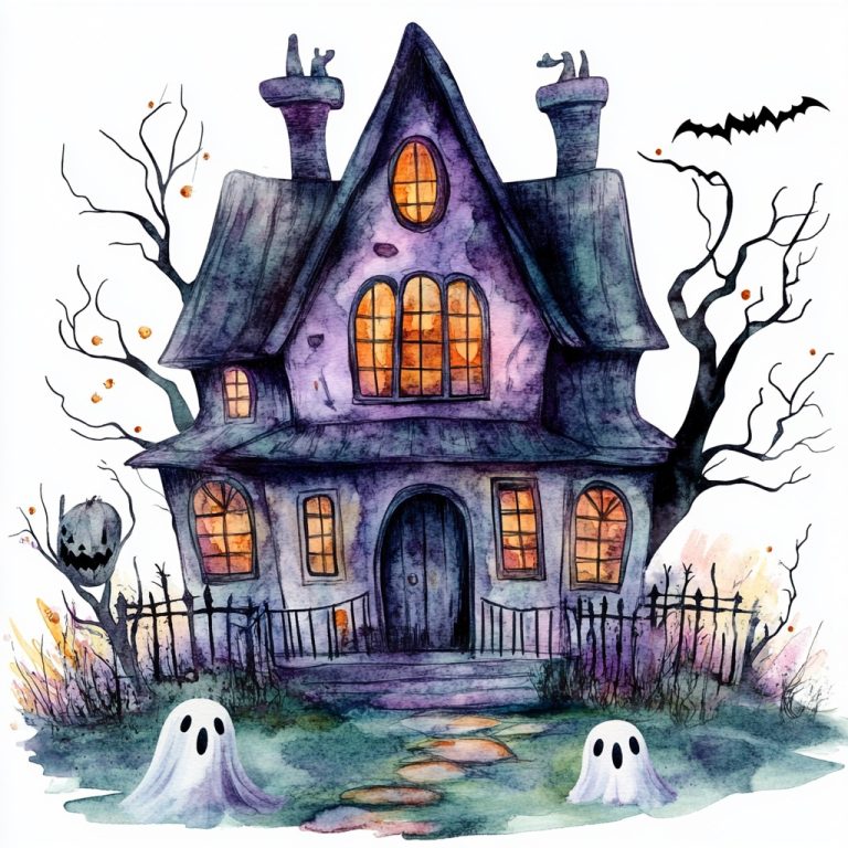 Vibrant Watercolor Haunted House