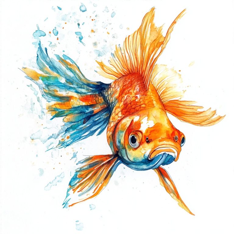 Vibrant Watercolor Portrait of a Majestic Fish on a Crisp White Canvas Full HD