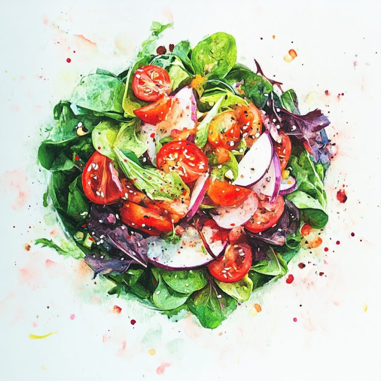 Vibrant Watercolor Salad Painting