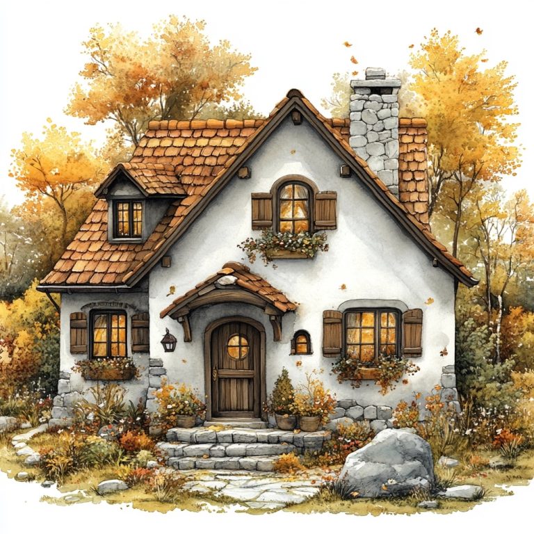 Vintage Autumn House Clipart