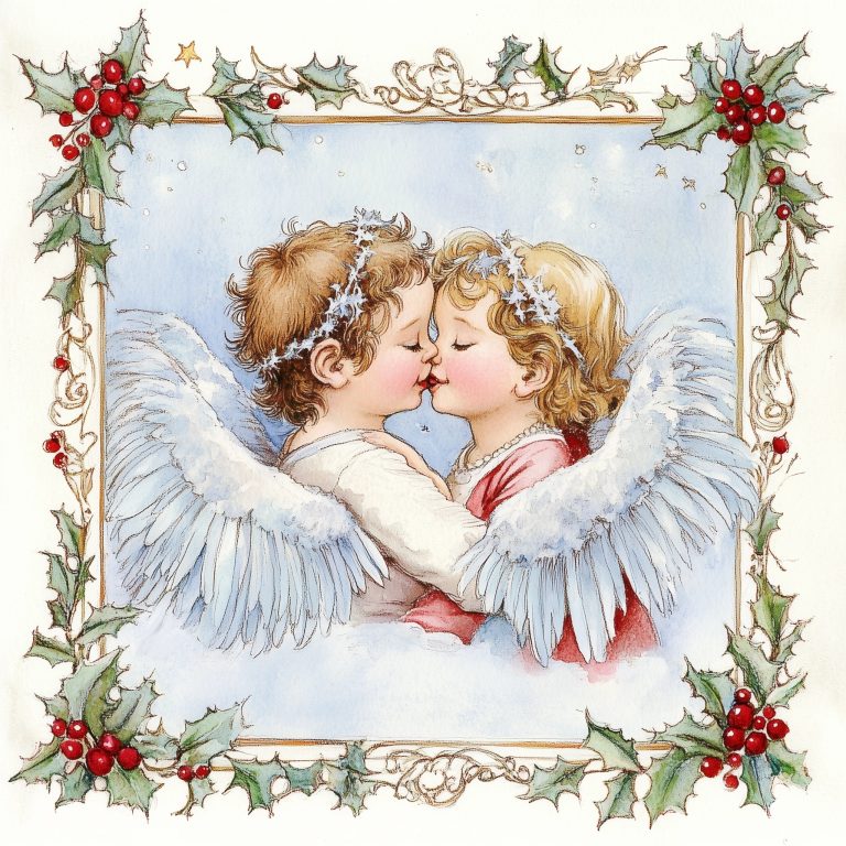 Vintage Cherubs Embrace Watercolor
