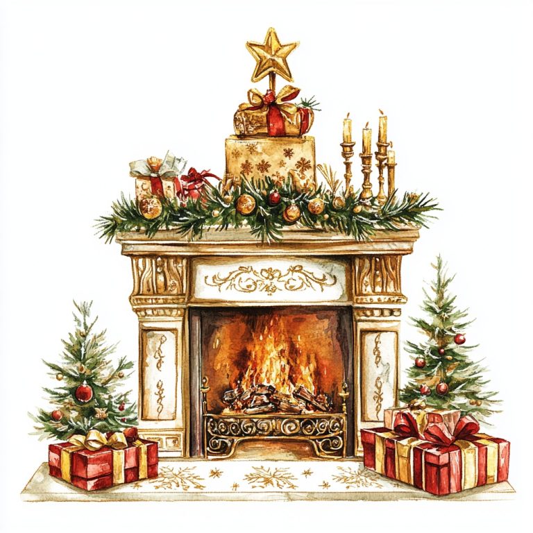 Vintage Christmas Fireplace Clipart