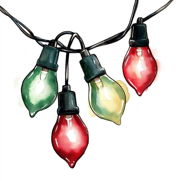 Vintage Christmas Lights Watercolor
